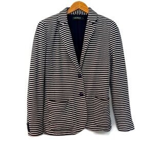 Lauren Ralph Lauren Navy & White Stripe Knit Blazer Size Medium